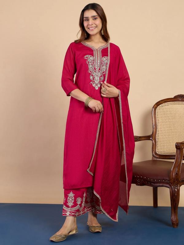 VP 9807 P Women's Embroidered Ethnic 3pc Kurta Pant Set